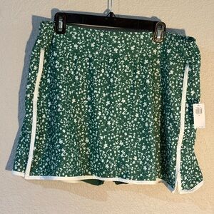 Green Floral Skirt with White Trim